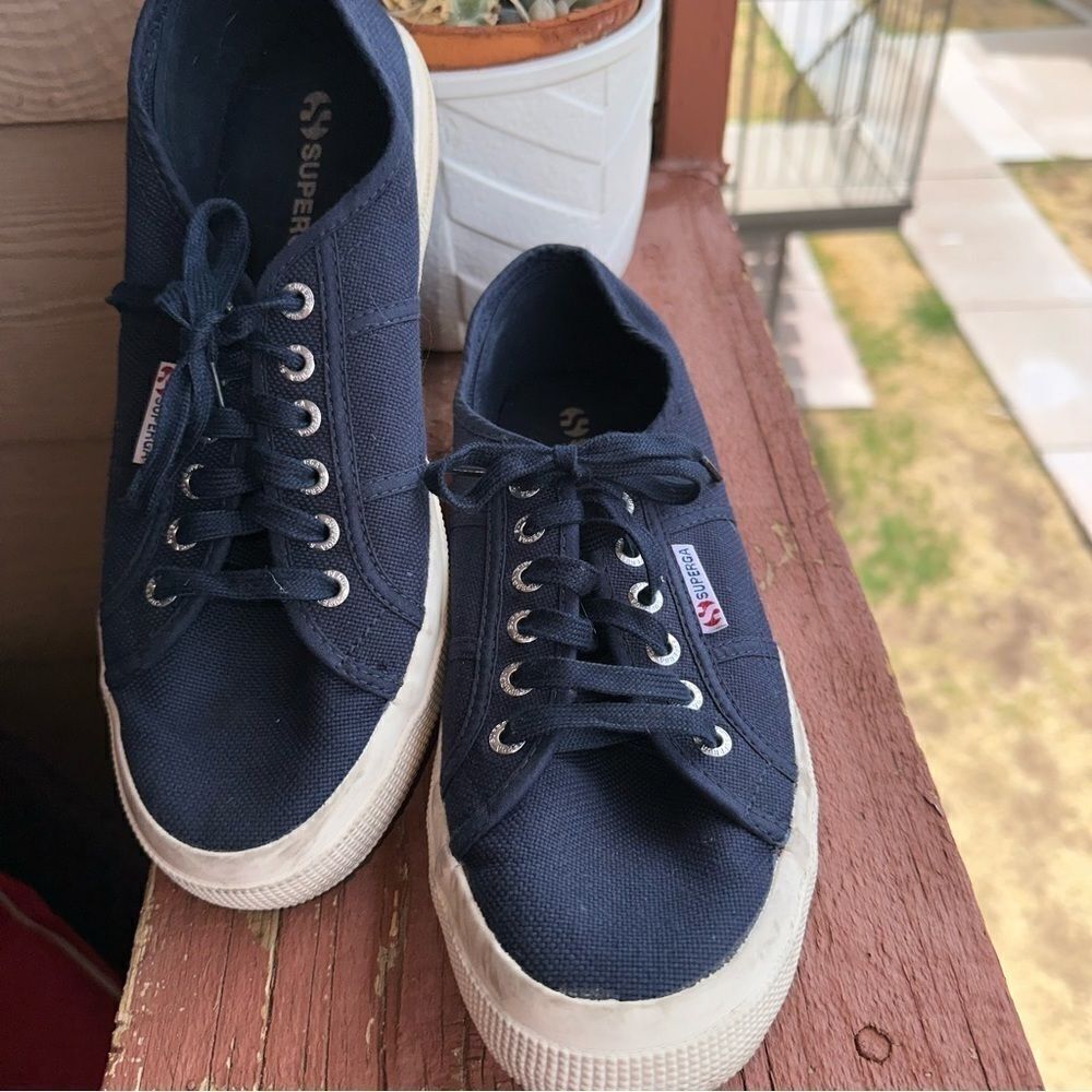 SUPERGA Navy blue cotton lace-up low-top sneakers